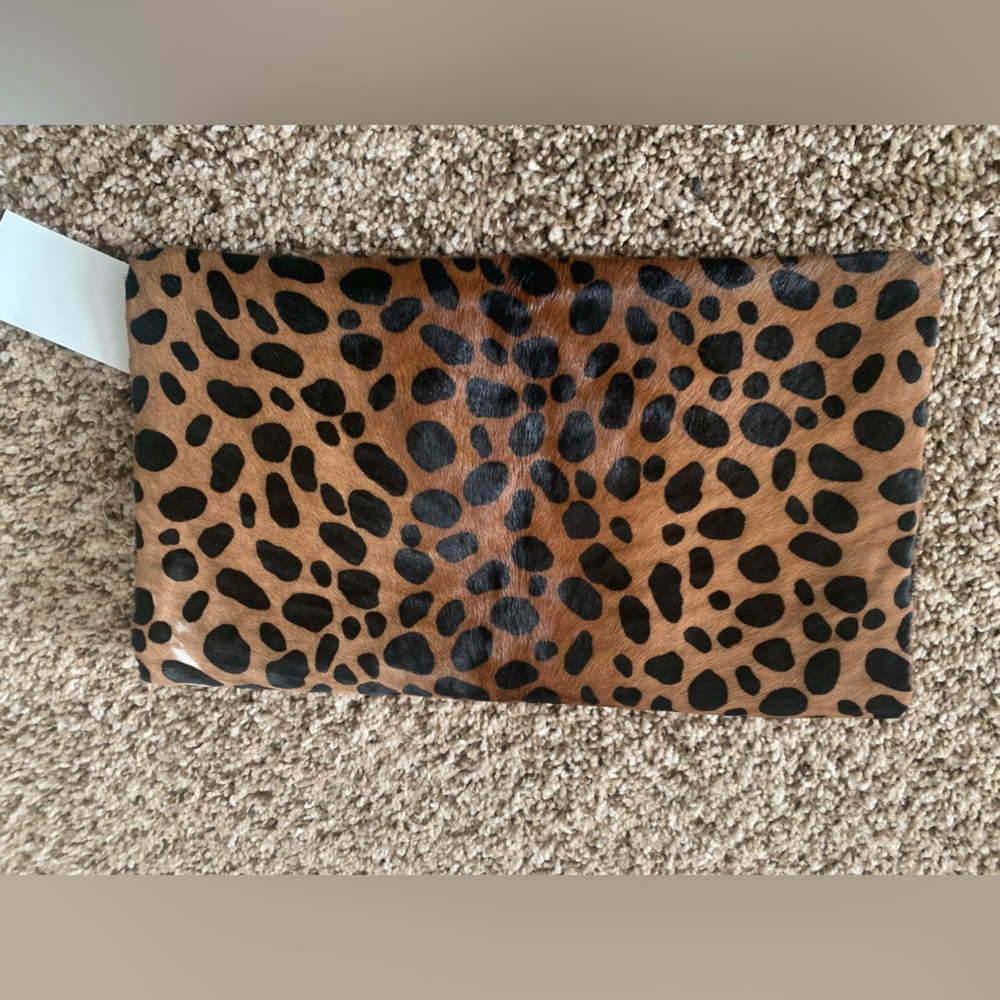 NWT Clare V. Leopard Foldover Clutch calf hair - Picture 6 of 8